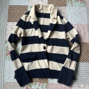 Gap 100% lamb's wool navy & white striped cardigan